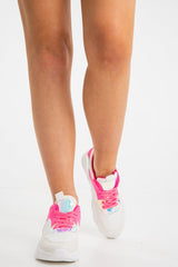 White Pink and Iridscent Lace Up Trainers - Rosah-Trainers