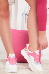 White Pink and Iridscent Lace Up Trainers - Rosah-Trainers