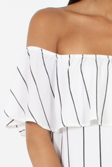 White Pinstripe Bardot Dress - Pip-Dresses