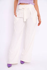 White Pinstripe High Waist Tailored Trousers - Ginni-Trousers