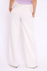 White Pinstripe High Waist Tailored Trousers - Ginni-Trousers