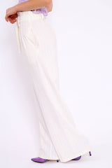 White Pinstripe High Waist Tailored Trousers - Ginni-Trousers