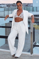 White Pinstripe High Waist Tailored Trousers - Ginni-Trousers