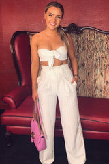 White Pinstripe High Waist Tailored Trousers - Ginni-Trousers