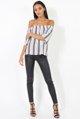 White Pinstripe Off Shoulder Top - Klara-Tops