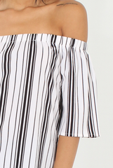 White Pinstripe Off Shoulder Top - Klara-Tops