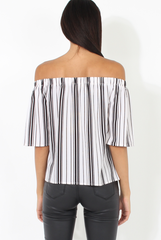 White Pinstripe Off Shoulder Top - Klara-Tops