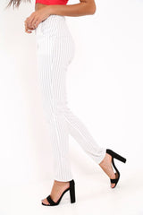 White Pinstripe Tapered Trousers - Paighton-Trousers