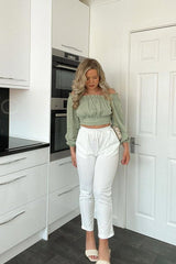 White Piping Detail Woven Trouser - Laila-Trousers