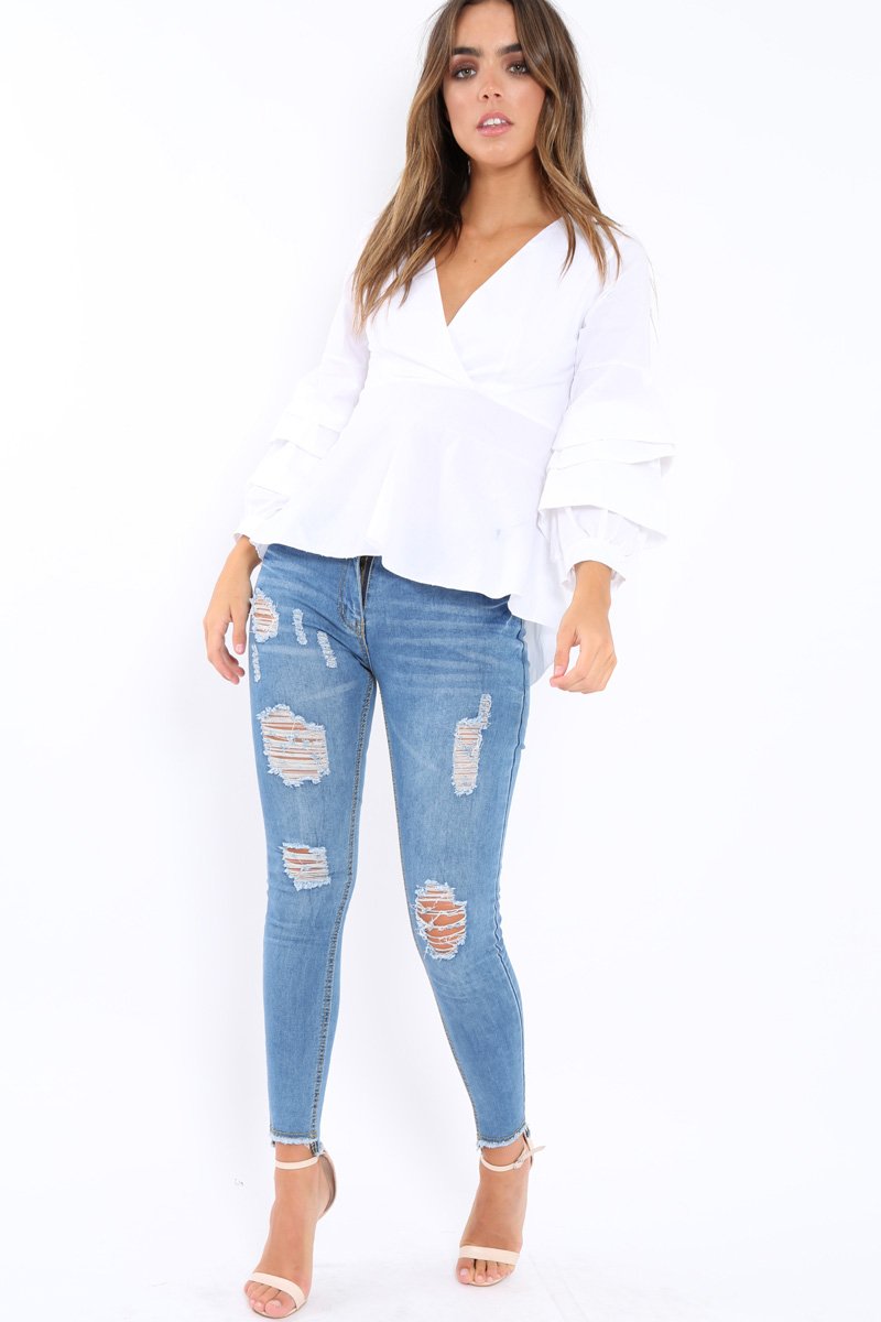 White Pleated Dip Hem Top - Avah-Tops