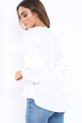 White Pleated Dip Hem Top - Avah-Tops