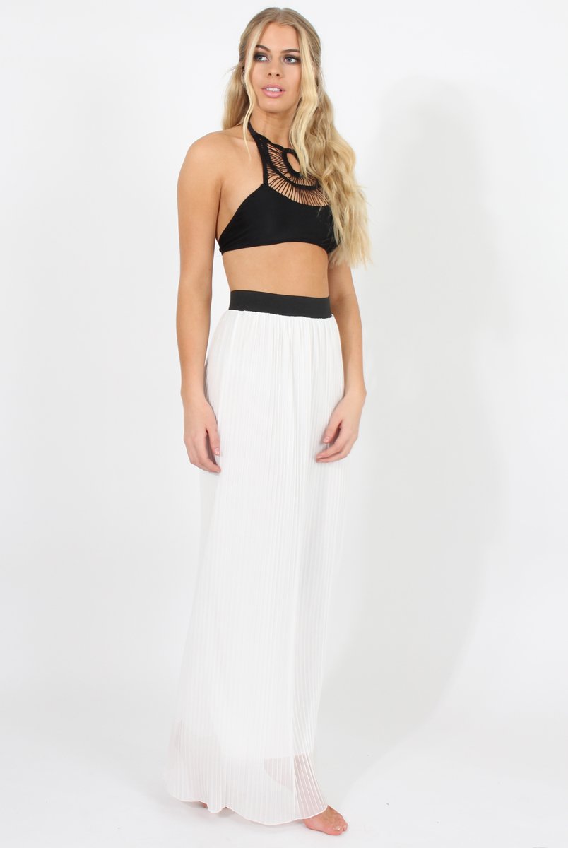 White Pleated Maxi Skirt - Shanice-Skirts