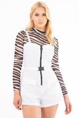 White Plunge Belted Waist Sleeveless Playsuit - Kerstyn-Playsuits