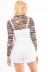 White Plunge Belted Waist Sleeveless Playsuit - Kerstyn-Playsuits