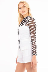 White Plunge Belted Waist Sleeveless Playsuit - Kerstyn-Playsuits