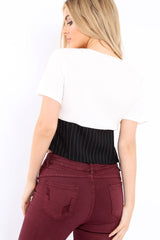 White Plunge Black Corset Lace Front Crop Top - Brinklee-Crop Tops