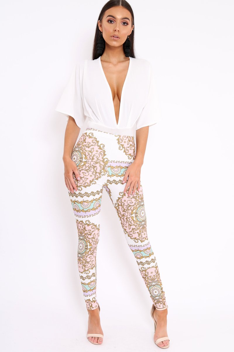 White Plunge Bodysuit - Florence-Bodysuits