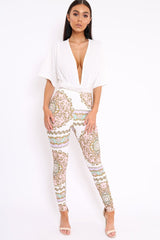White Plunge Bodysuit - Florence-Bodysuits