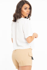 White Plunge Button Up Crop Blouse - Merina-Blouse