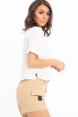 White Plunge Button Up Crop Blouse - Merina-Blouse