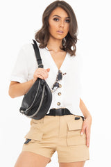 White Plunge Button Up Crop Blouse - Merina-Blouse