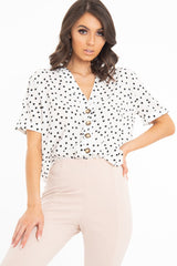 White Plunge Button Up Crop Blouse - Mintie-Blouse