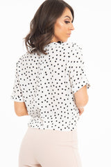 White Plunge Button Up Crop Blouse - Mintie-Blouse