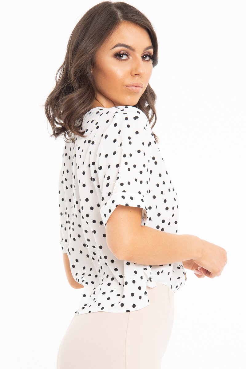 White Plunge Button Up Crop Blouse - Mintie-Blouse