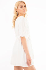 White Plunge Crepe Belted Dress - Baily-Dresses