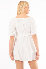 White Plunge Crepe Belted Dress - Baily-Dresses