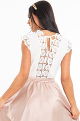 White Plunge Crochet Insert Cap Sleeve Bodysuit - Zahida-Bodysuits