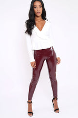 White Plunge Frill Wrap Tie Front Top - Rebecca-Tops