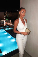 White Plunge Front Belted Jumpsuit - Mykel-Jumpsuits