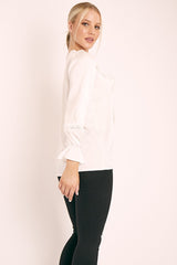 White Plunge Lace Neckline Blouse - Harleigh-Blouse
