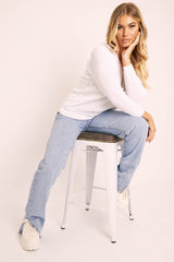 White Plunge Neck Knit Jumper - Halie-Jumper