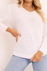 White Plunge Neck Knit Jumper - Halie-Jumper