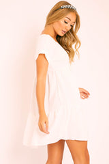 White Plunge Neckline Tiered Dress - Caralyn-Dresses