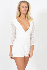 White Plunge Playsuit - Lesley-Playsuits