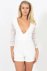 White Plunge Playsuit - Lesley-Playsuits