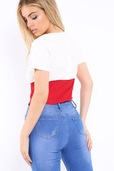 White Plunge Red Corset Lace Front Crop Top - Brinklee-Crop Tops