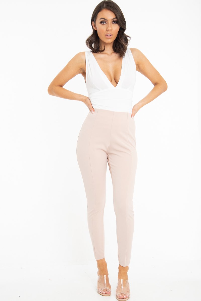 White Plunge Ruched Bodysuit - Sookie-Bodysuits