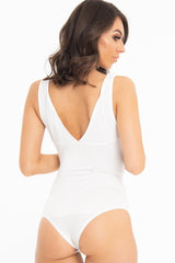White Plunge Ruched Bodysuit - Sookie-Bodysuits