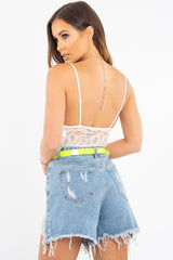 White Plunge V Front Lace Bodysuit - Tiah-Bodysuits