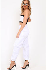 White Pocket High Waist Cargo Cuffed Trousers - Galya-Trousers