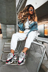 White Pocket High Waist Cargo Cuffed Trousers - Galya-Trousers