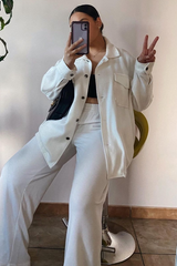 White Pocket Oversized Brushed Shacket - Caley
