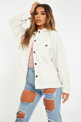 White Pocket Oversized Brushed Shacket - Caley-Shacket