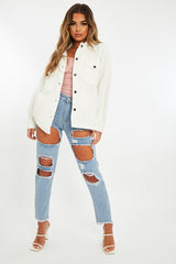 White Pocket Oversized Brushed Shacket - Caley-Shacket