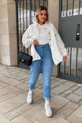 White Pocket Oversized Brushed Shacket - Caley-Shacket