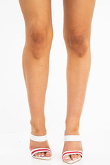 White Pointed Toe Sports Tape Mule Heels - Rochel-Heels